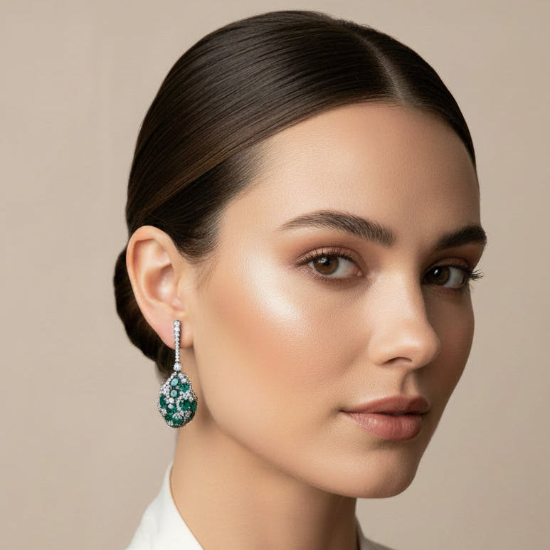 Emerald and Diamond Orb Earrings