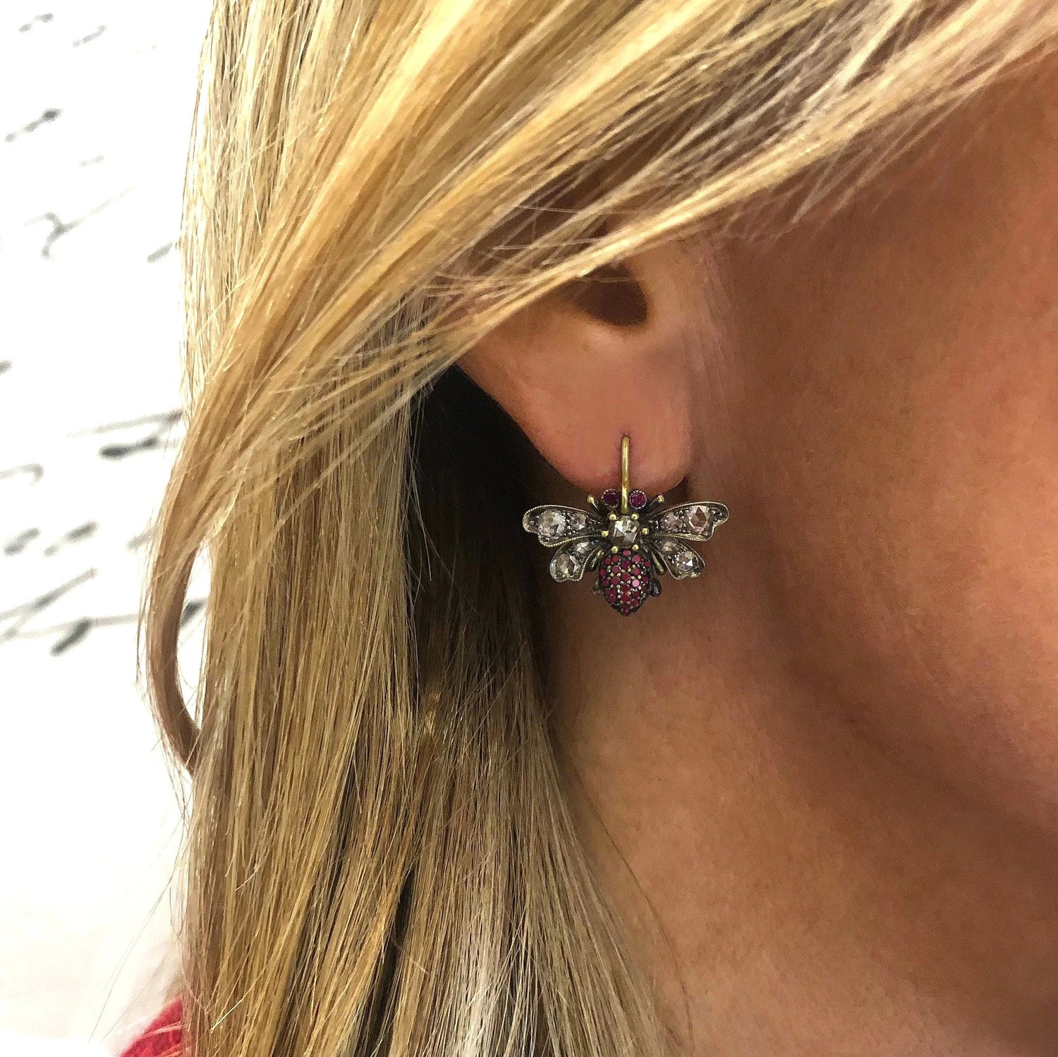 Bee Earrings with Rubies