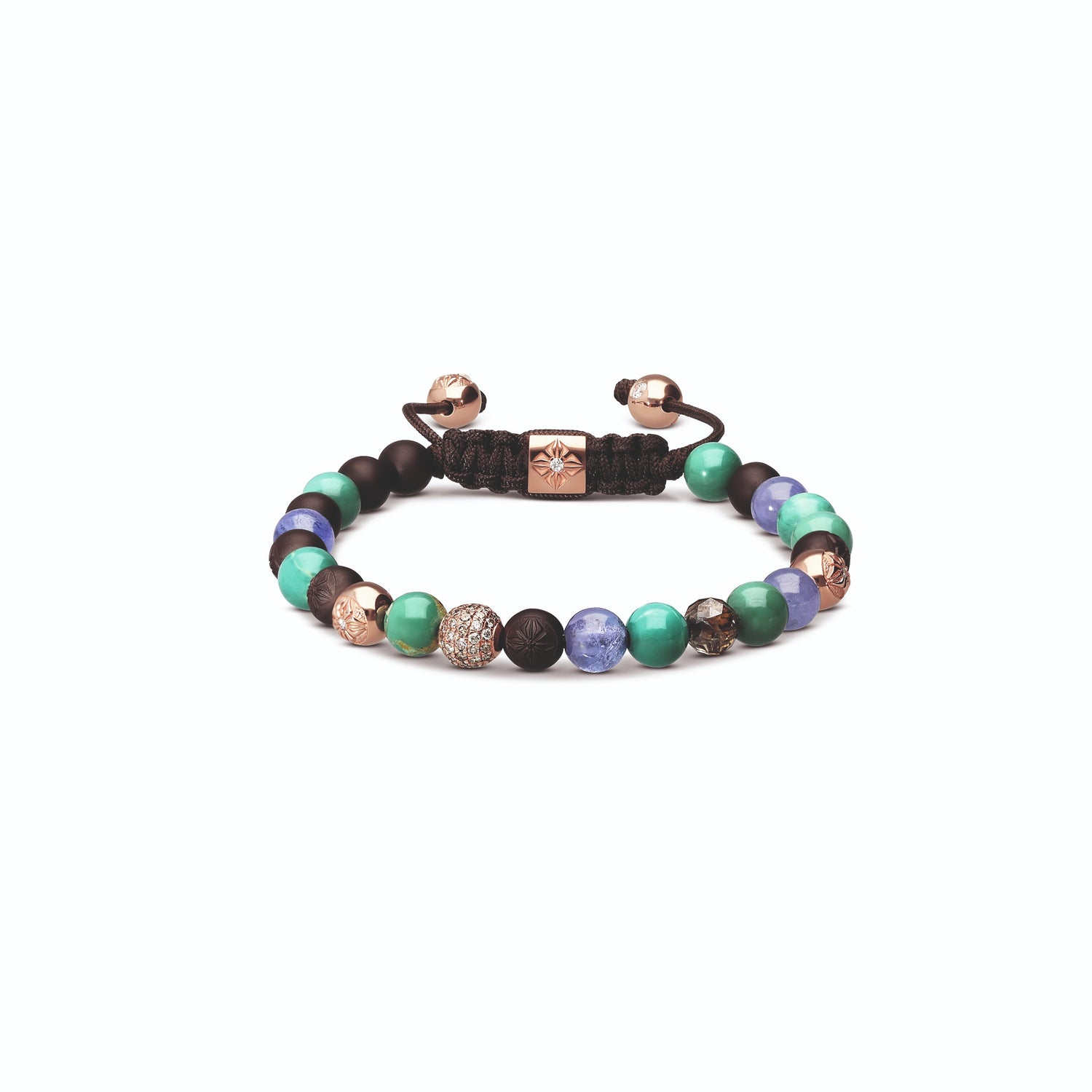 6mm Chocolate Brown, Green and Purples Non-Braided Bracelet