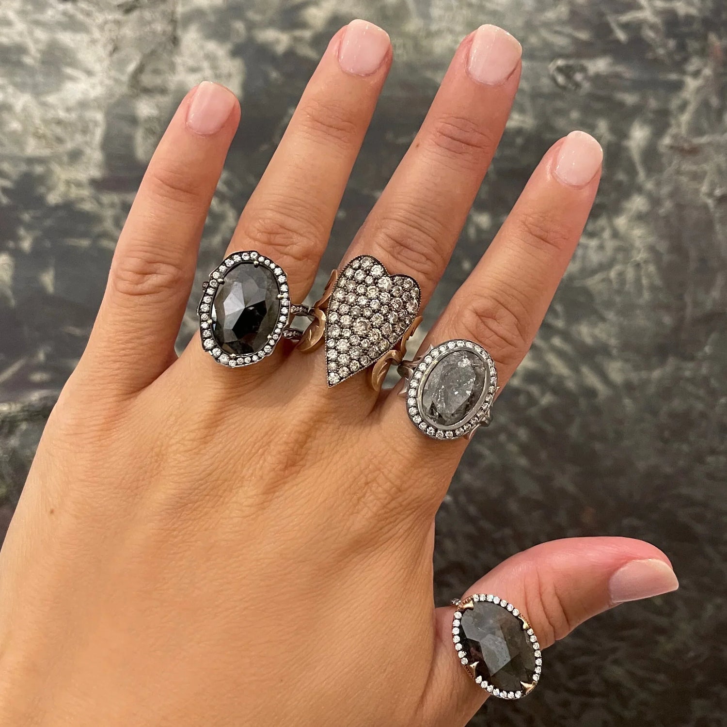 Champagne Diamond Heart Ten Table Ring in Rose Gold