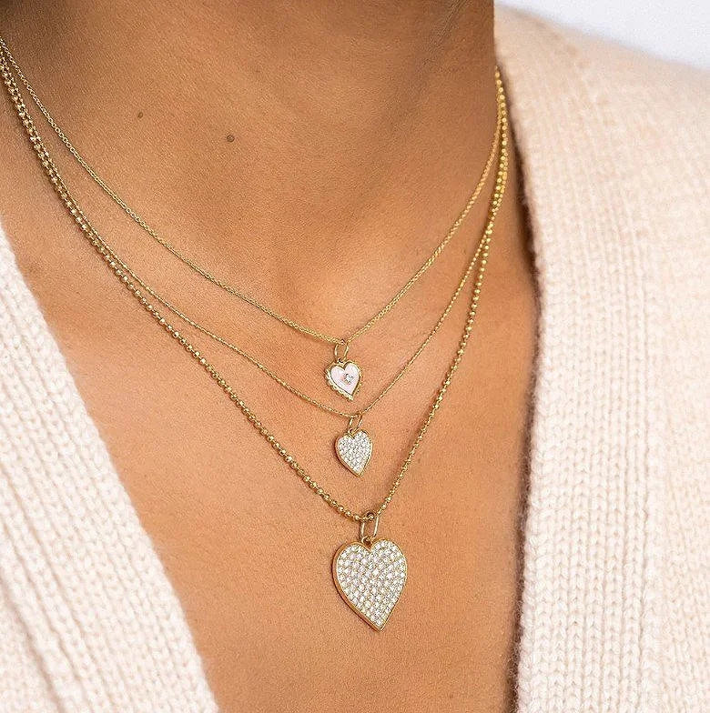 Large Pavé Heart Charm Necklace