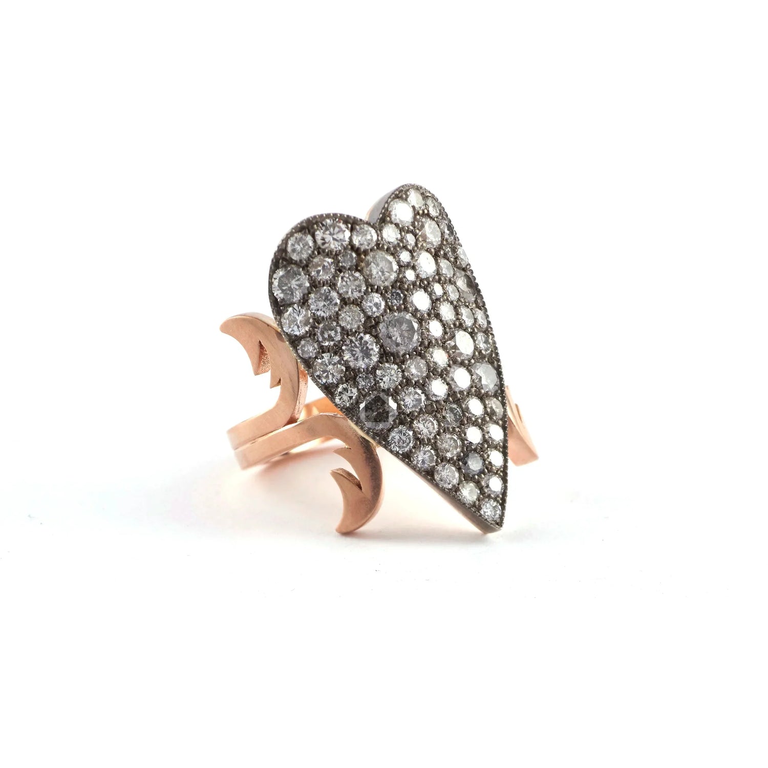 Champagne Diamond Heart Ten Table Ring in Rose Gold