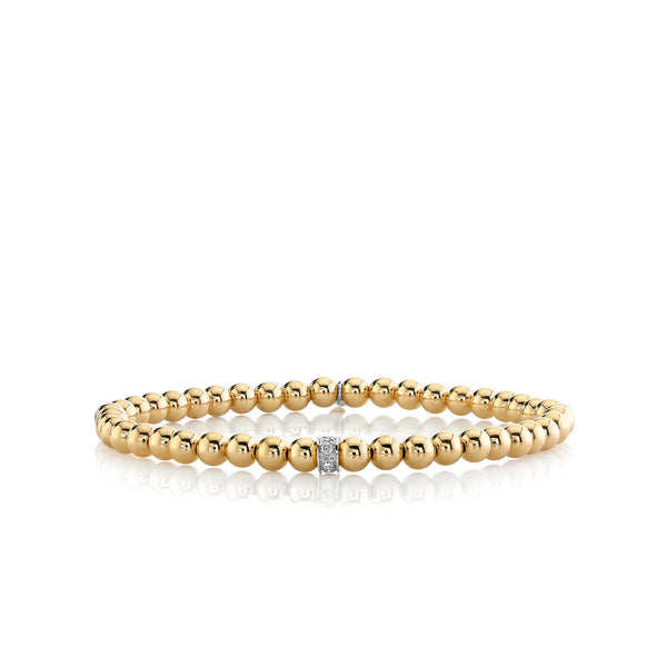 Gold Beaded Bracelet with Diamond Rondelle