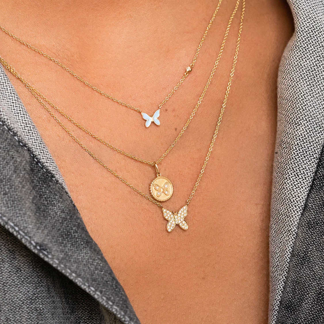 Sydney Evan butterfly pendant in 14K yellow gold 