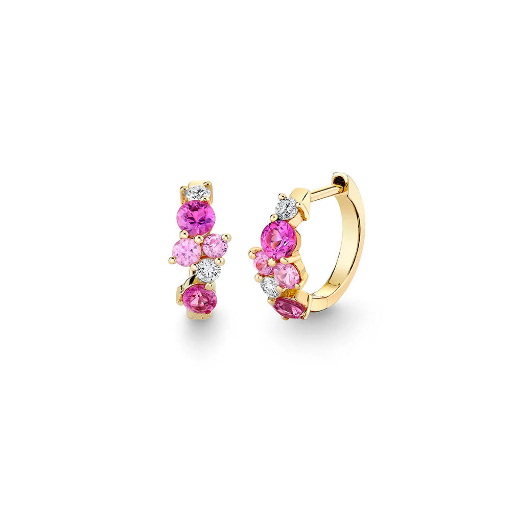 Cocktail Huggie Hoops in Pink Saphire