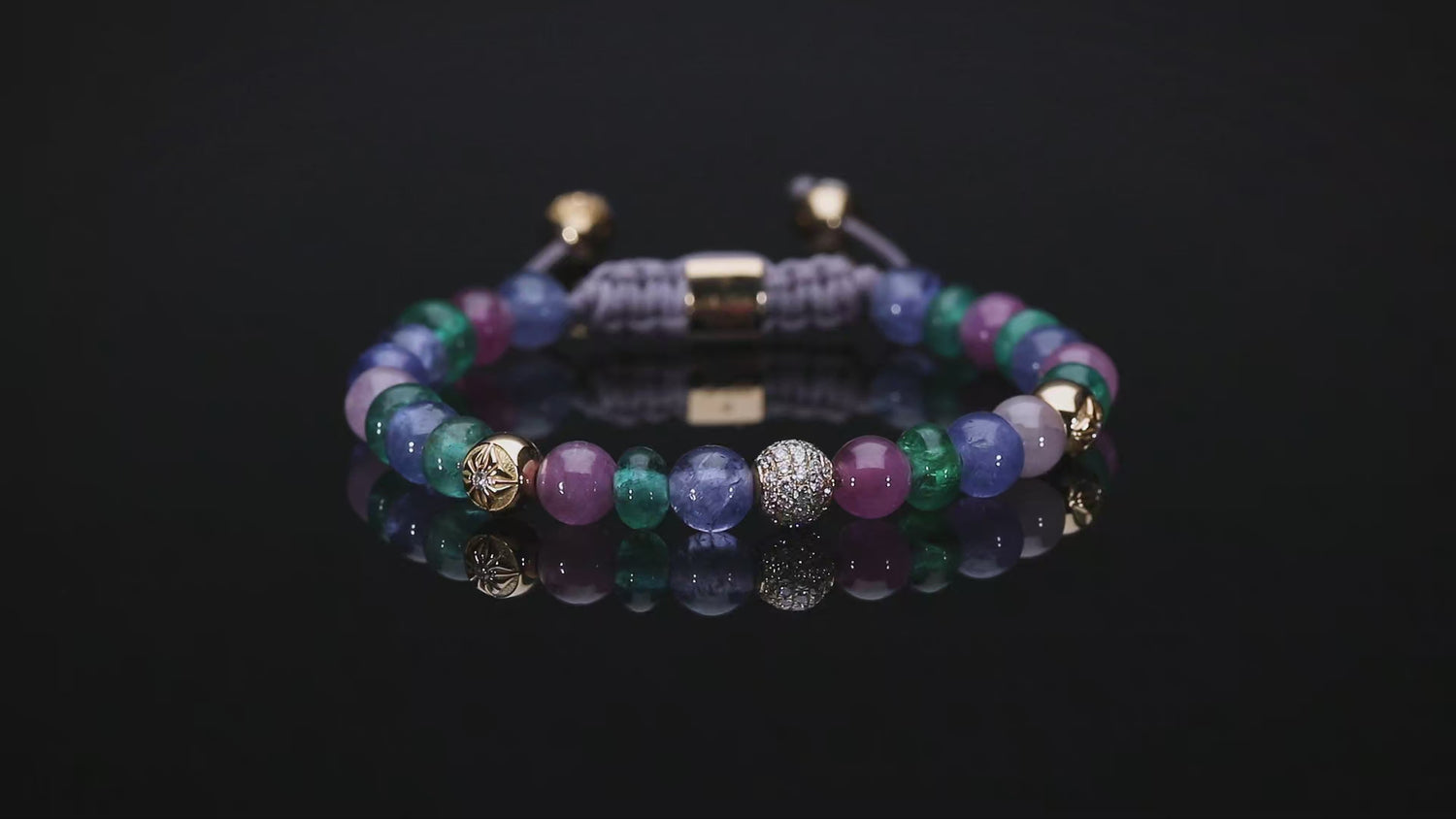 Shamballa Zambian Emerald with pinks and purples - 8mm unbraided